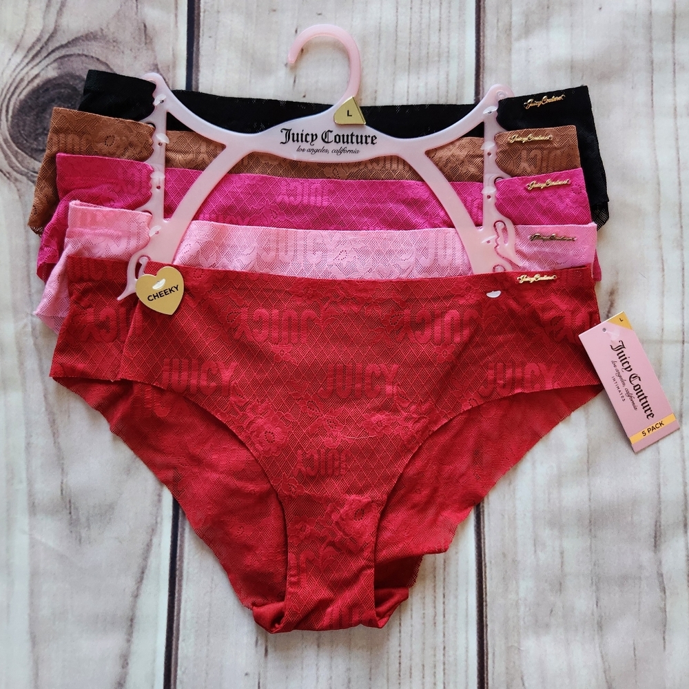 NWT Juicy Couture Underwear Set Lace Lacy Cheeky 5 Pack Red Pink, Women's Size L